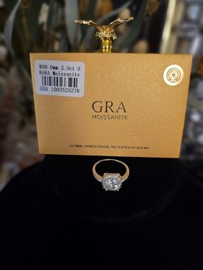 Moissanite 2 Carat, Princess Cut,  Size 9 Ring, with GRA!